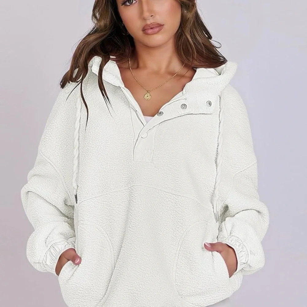 White and Cream Teddy Hooded Sweatshirt - Picture 4 of 7